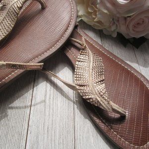 Glitter Leaf Thong Style Sandals / Sz 8.5